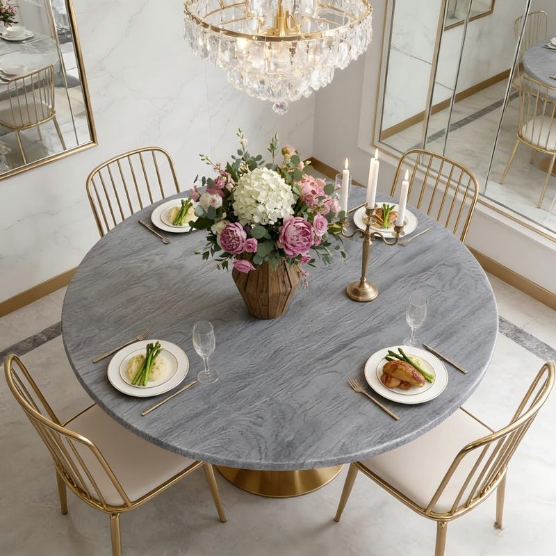 LUSHVIDA Round Waterproof Table Cover Elastic Tablecloth Vinyl Fitted Table Cover Elastic Edged Plastic Table Cloth (Wood Gray, Best for Up to 45"-56" Round) - Image 2